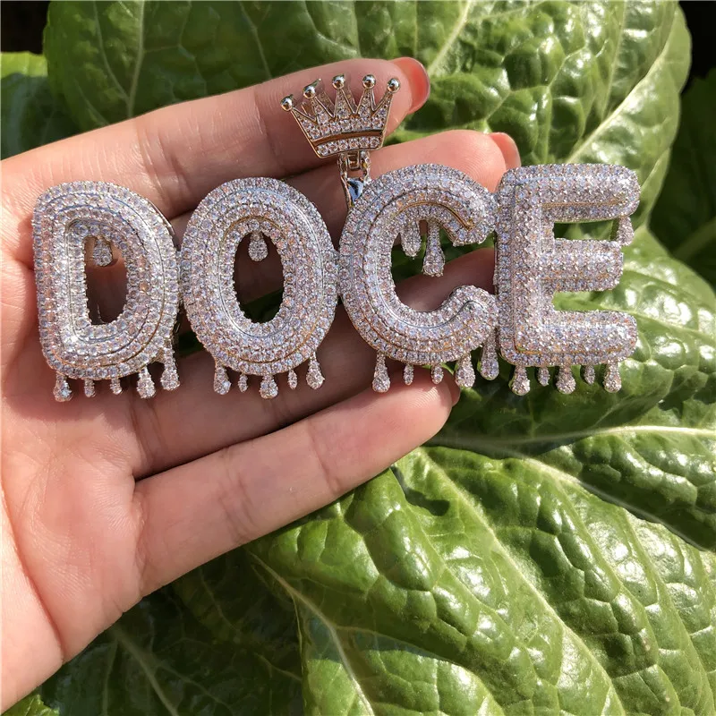 Пользовательское имя кубический циркон Корона Капельное льдом из пузыря цепочка