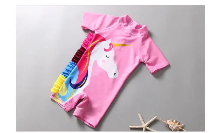 Cute Pink Unicorn Kids Girls One Piece Swimming Surfing Suit Swimwear + Hat Summer Beach Wear Children Princess Swimsuit SA4038