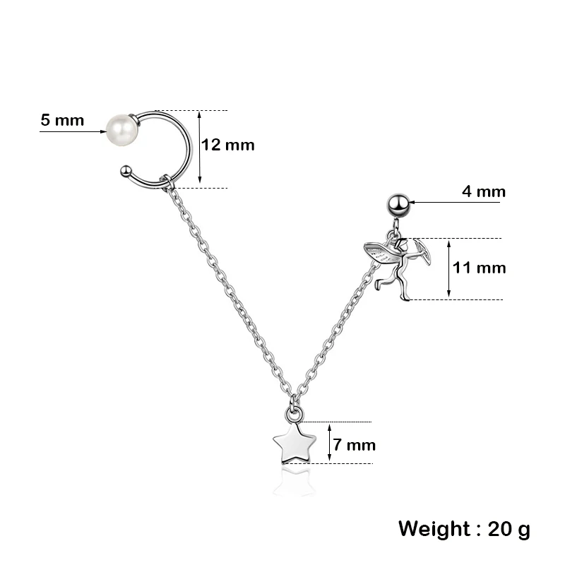 Милая романтическая любовь серьга с крылом ангела зажим ангел Купидон жемчуг
