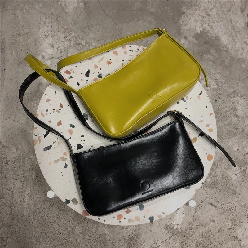 

2020 New Retro Solid Color Women Baguette Totes Handbags Sac PU Leather Street Casual Zipper Simple Shoulder Bag Bolsa Mujer