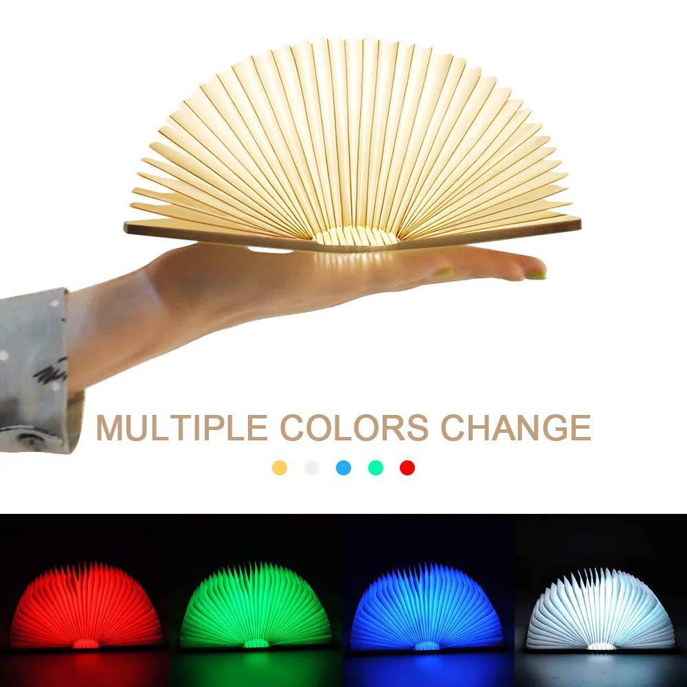 3D Creative LED Book Light 3 Color RGB Wooden Book Lamp Portable Night Light USB Rechargeable Reading Desk Table Lamp Room Decor