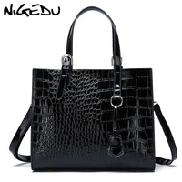 nigedu womens handbag luxury designer crocodilemessenger bags for female shoulder bags patent leather ladies totes big capacity