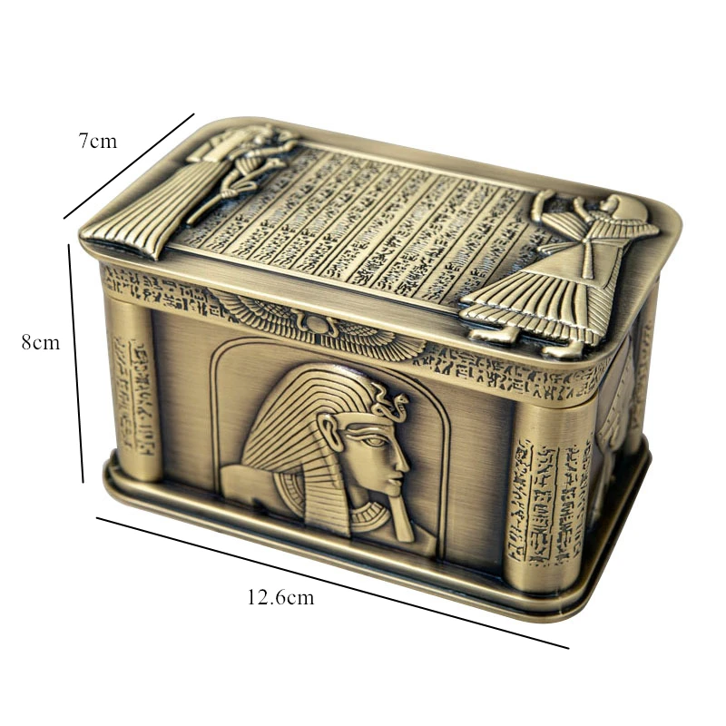

Luxury Jewelry Box Metal Egyptian Pharaoh Desktop Storage Jewelry Organizer Antique Collection Earring Holder Zipper Women Gift