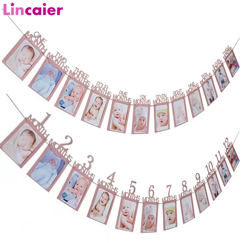 Розовое золото 12 месяцы фоторамка баннер 1-й декорации с днем рождения первый