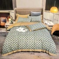 textpion light luxury geometric printing embroidery queen king bedding set 4pcs 100 cotton bed linen soft bedspread for bedroom