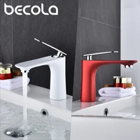 becola basin faucets red black white mixer hotcold brass wash tap gold bathroom water crane faucet br 2018a02