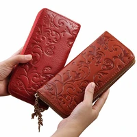 wallet women genuine leather female purse fashion flower long ladies wallet large capacity purses phone card holder clutch bag