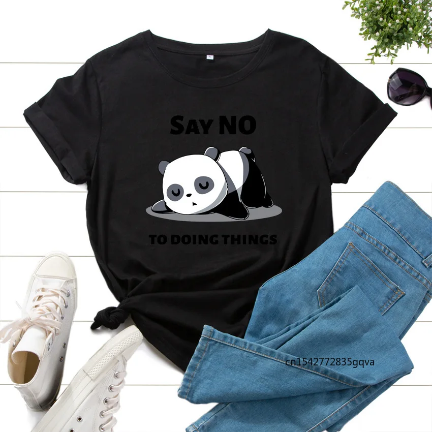

T-Shirts for Women Graphic Tees Printed Shirt Short Sleeve Summer Tops Casual Clothes Say No To Doing Things Panda Animal