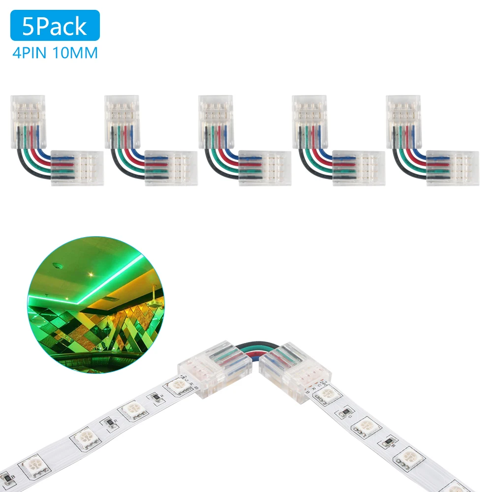 

5pcs LED Connector 4 Pin 10mm Width PCB L Shape RGB Corner Connecting LED Adapter For SMD 5050/3528/2835/5030 RGB LED Strip