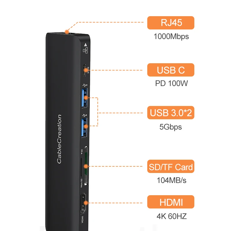 Концентратор USB C 4K 60 Гц CableCreation 7-IN-1 USB-C Многопортовый адаптер типа с HDMI 2 порта 3.0 100