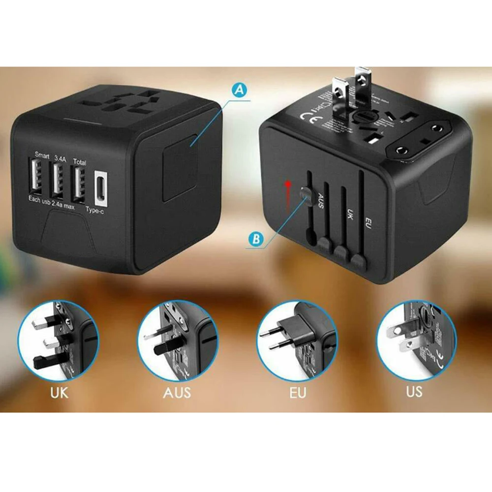 Universal Travel Adapter 4 USB 2.4A Charger AC Power International Wall Plug | Спорт и развлечения