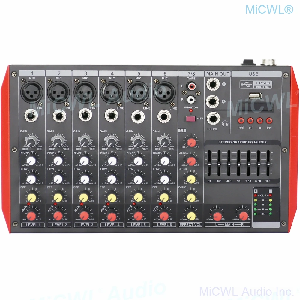Портативный Аудио миксер Pro MG12 Bluetooth 12 каналов USB MP3 7 полосный эквалайзер DJ Live Mixer MG6