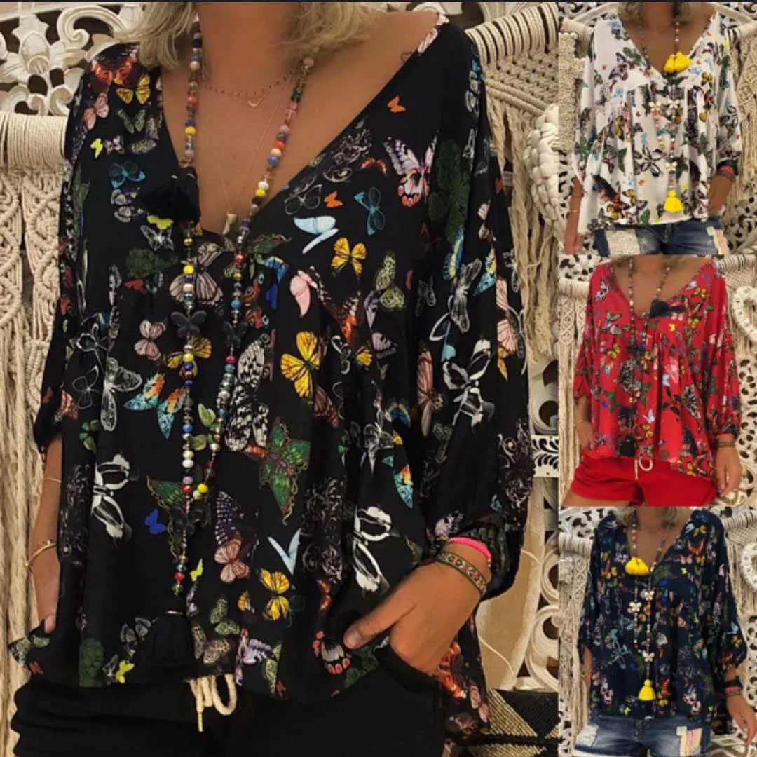 Женская летняя футболка с принтом элегантная богемная блузка большого размера