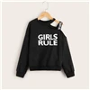 SHEIN Kiddie/черный пуловер на одно плечо с буквенным принтом и ремешком; детские топы; коллекция года; Осенняя детская повседневная толстовка с длинными рукавами