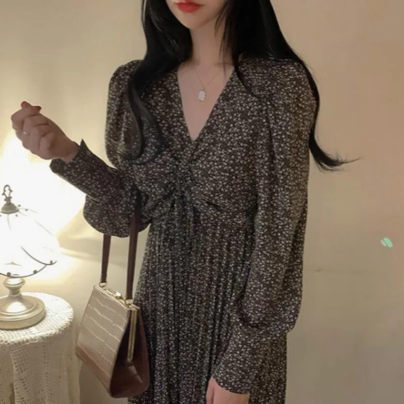 Женское длинное Плиссированное шифоновое платье с V-образным вырезом длинным