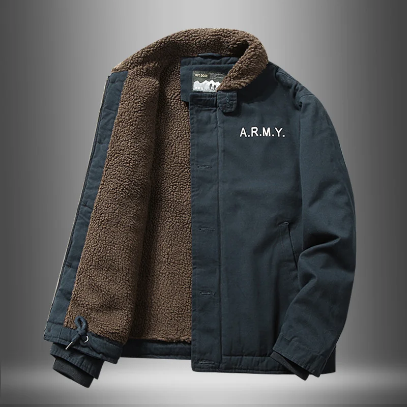 

Lamb short coat men's winter thickened wool collar Plush tooling pilot jacket cotton coat lamb cashmere cotton coat