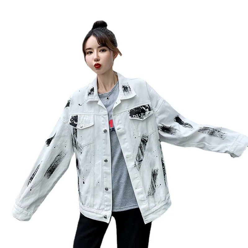 

Jaqueta feminina casaco feminino primavera e outono nova gravata solta tingida denim jaqueta feminina casual