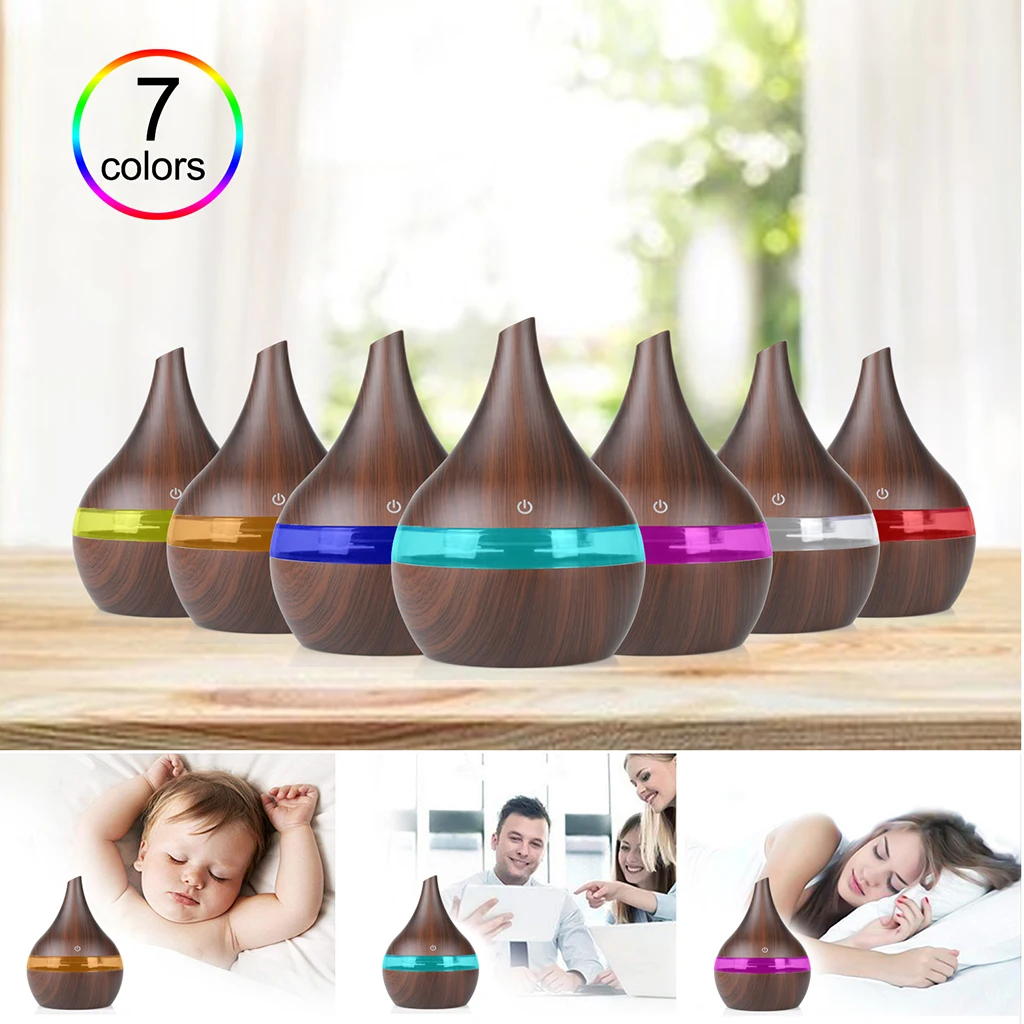 

300ml Wooden Air Humidifier USB Aromatherapy Diffuer with LED Colorful Light for Bedroom Home