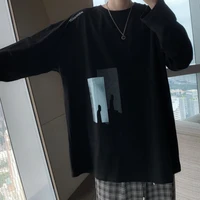 dark portrait printed loose long sleeved t shirt mens casual all match bottoming tops oversized men clothing new arrival 2020