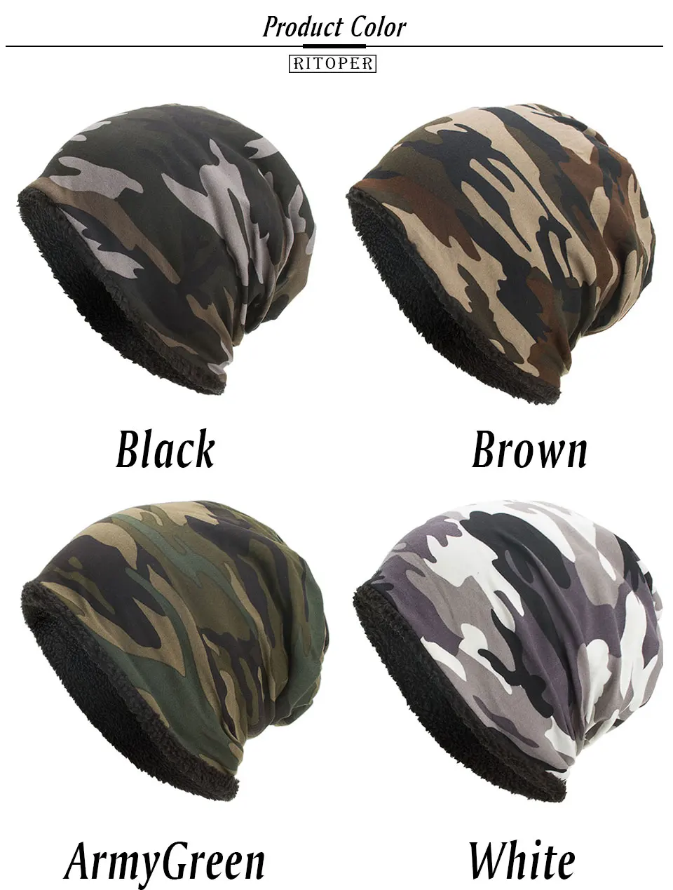 RITOPER, зимняя, унисекс, Skullies Beanie, камуфляжная шапка, теплая, плотная, бархатная, для катания на лыжах, хип-хоп, шапка для мужчин, для улицы, для женщин, шапочки, хлопковые шапки