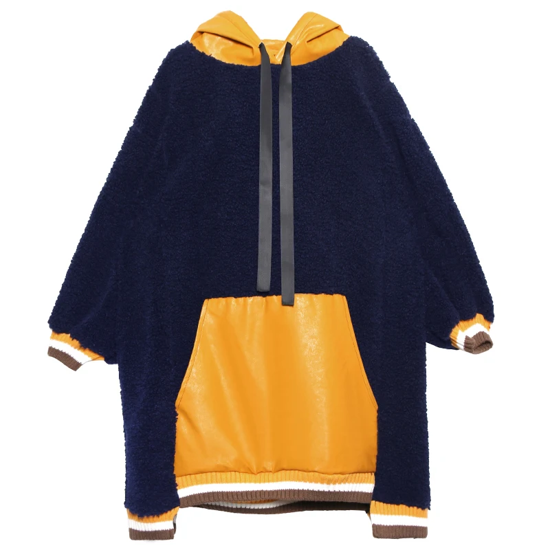 

XUXI Lamb Fleece Coat Women Fashion Long Sleeve Hooded Loose Autumn Winter 2020 Thickened Large Size Mid-length Lamb Fur FZ3300