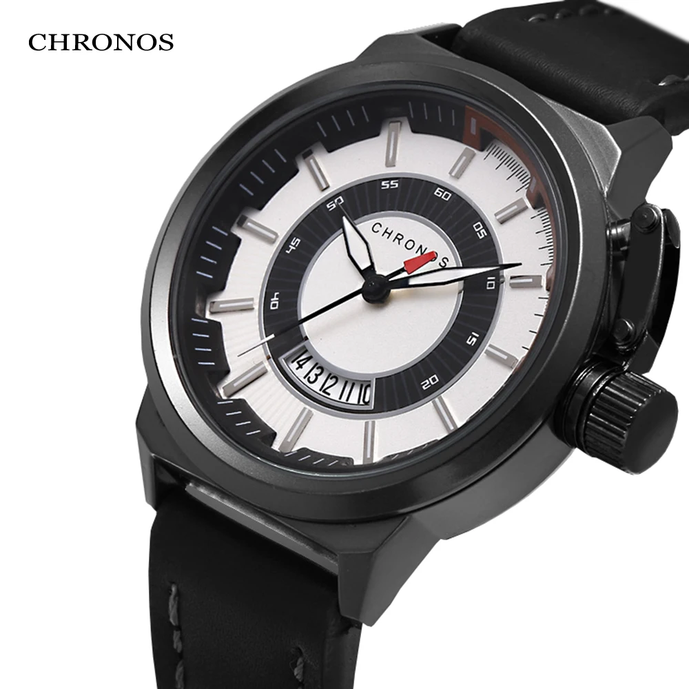 

CHRONOS herren Uhr Drei-schicht zifferblatt Leder Schnalle Gurtel Wasserdicht und Stobfest Klassische Mannlich Armbanduhr CH21