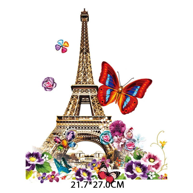 

Iron Tower Ironing on Heat Transfer Patches for Clothing Flowers Butterfy Thermo Stickers Accessory Applique Cute Patch Applique