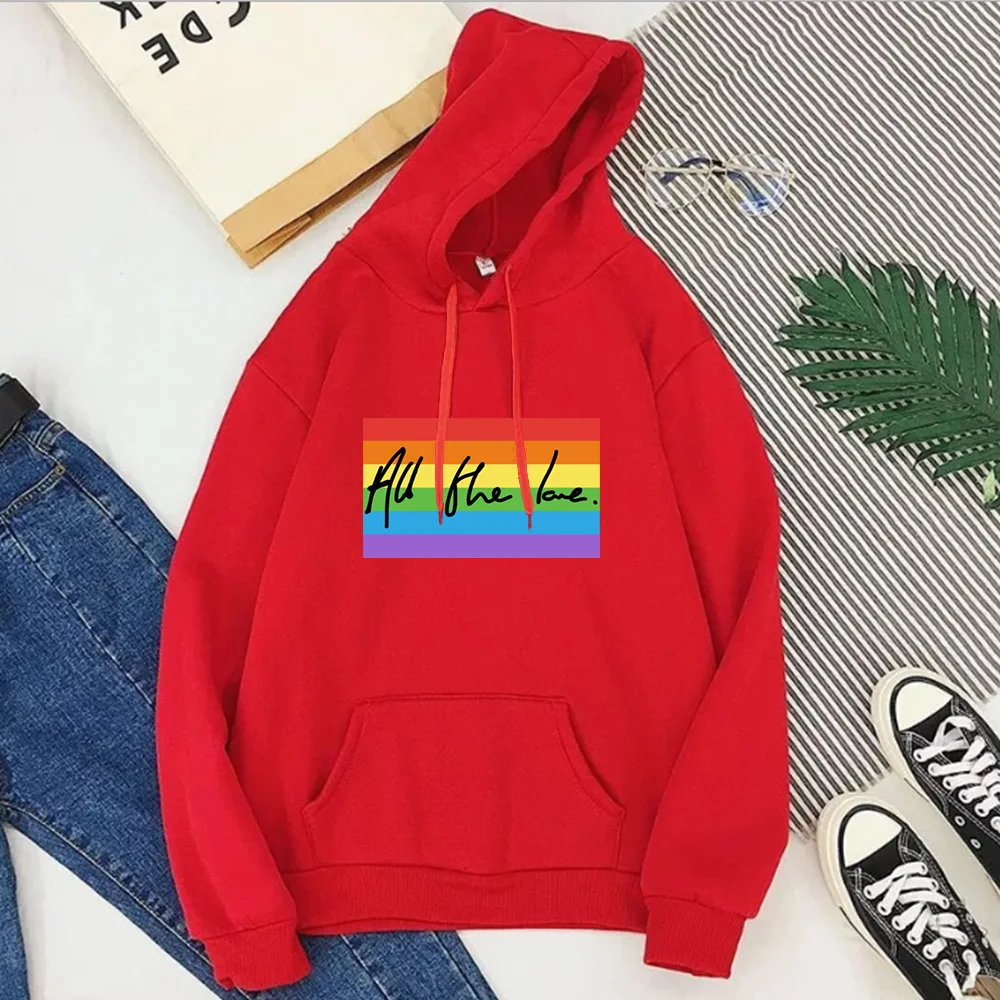 

All The Love Pride Flag Hoodies Vintage Sweatshirt Women 2020 Festival Clothing Letter Pullovers Women Pink