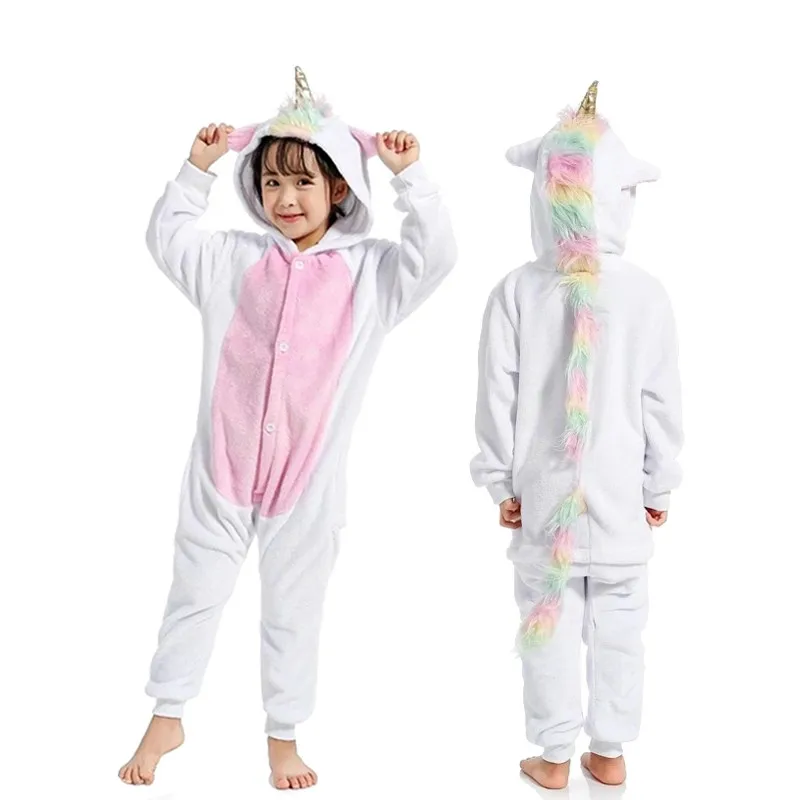Gold Horn Unicorn New Winter Unicorn Pajamas For Children Animal Pyjamas Kids Panda Stich Onesie Boys Girls Sleepwear Unicornio Jumpsuit - Color: Gold Horn Unicorn