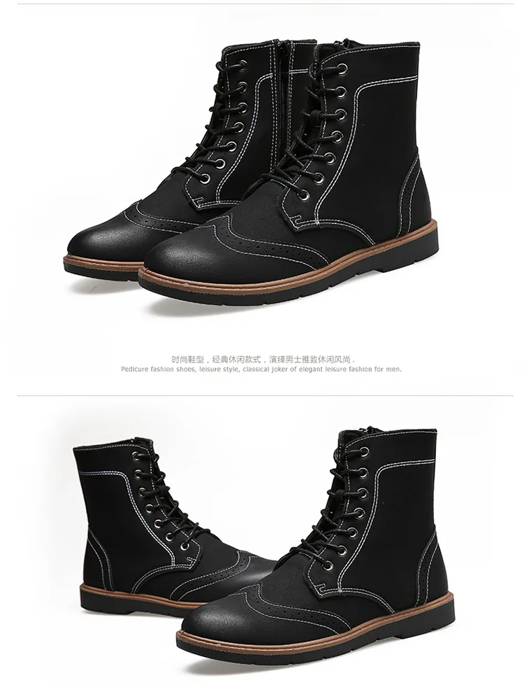 Классические уличные мужские ботинки Aleafalling высокие на плоской подошве со