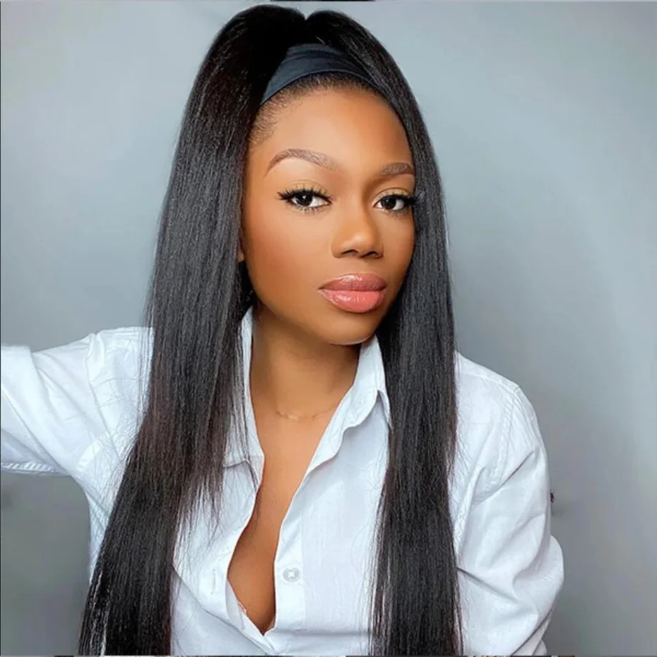 Парик Из прямых человеческих волос 30/32 дюйма с регулируемой повязкой на голову