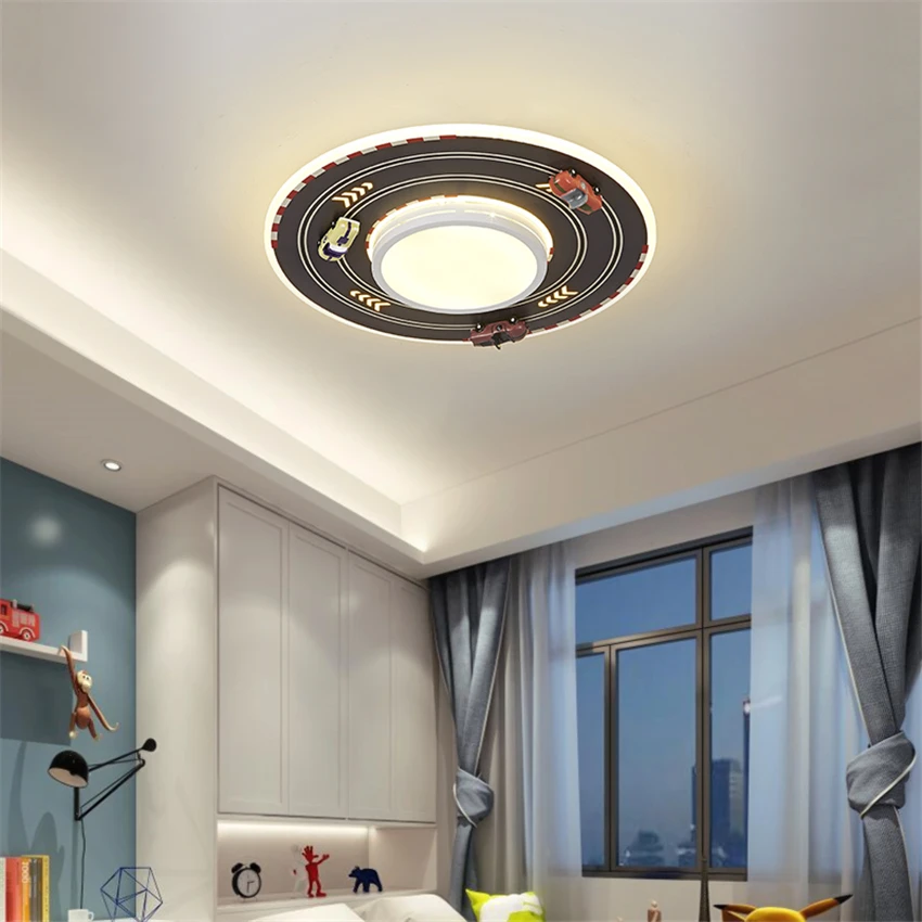 

Cartoon Car Track Black Ceiling Light Boy Room Bedroom Study LED Eye Protection Home Decor Ceiling Lamp Children's Room Fixture