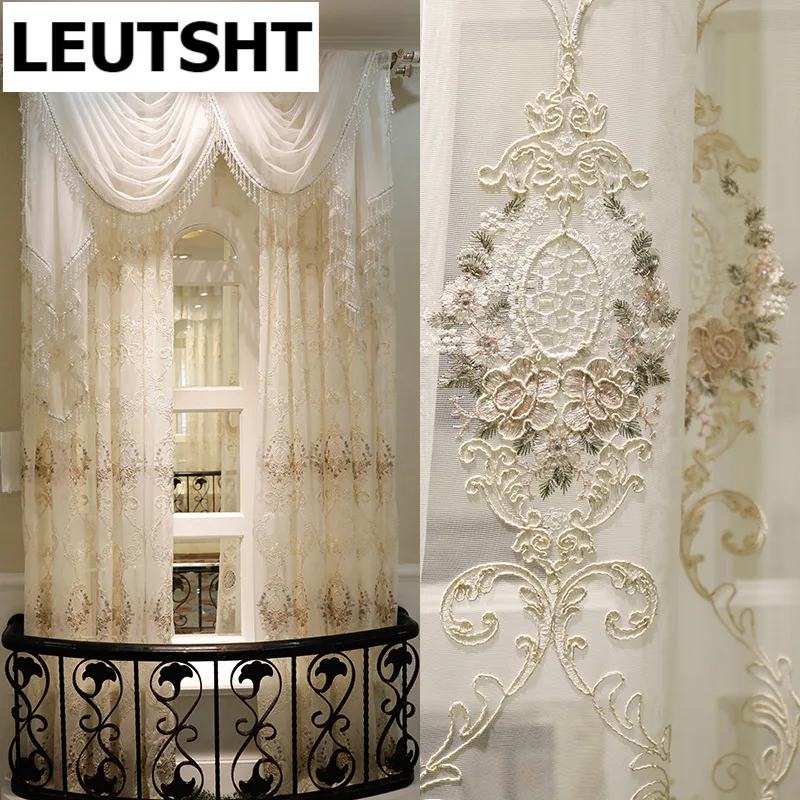 

European Curtains for Living dining Room Bedroom Luxury Turkish Embroidered Voile Floral Curtain Tulle Sheer Window Drapes