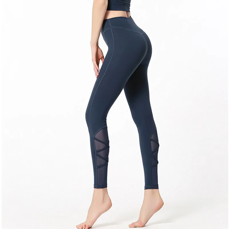 

NORMOV Women Leggings Fitness High Waist Push Up Ankle Length Spandex Leggins Solid Mesh Patchwork Leggings