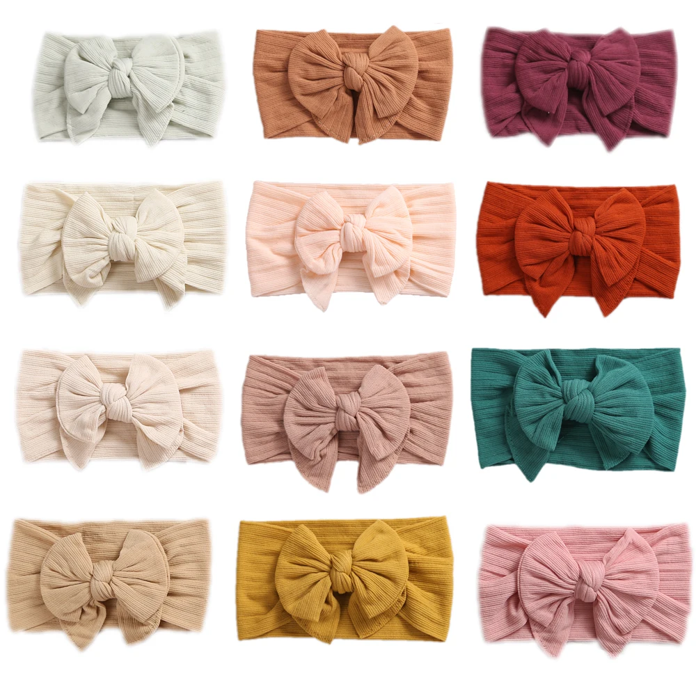 Baby Girl Nylon Headband Bowknot Headbands Solid Color Wide Turban Kids Strechy Hairband Hair Accessories Gifts 2021 New | Мать и ребенок