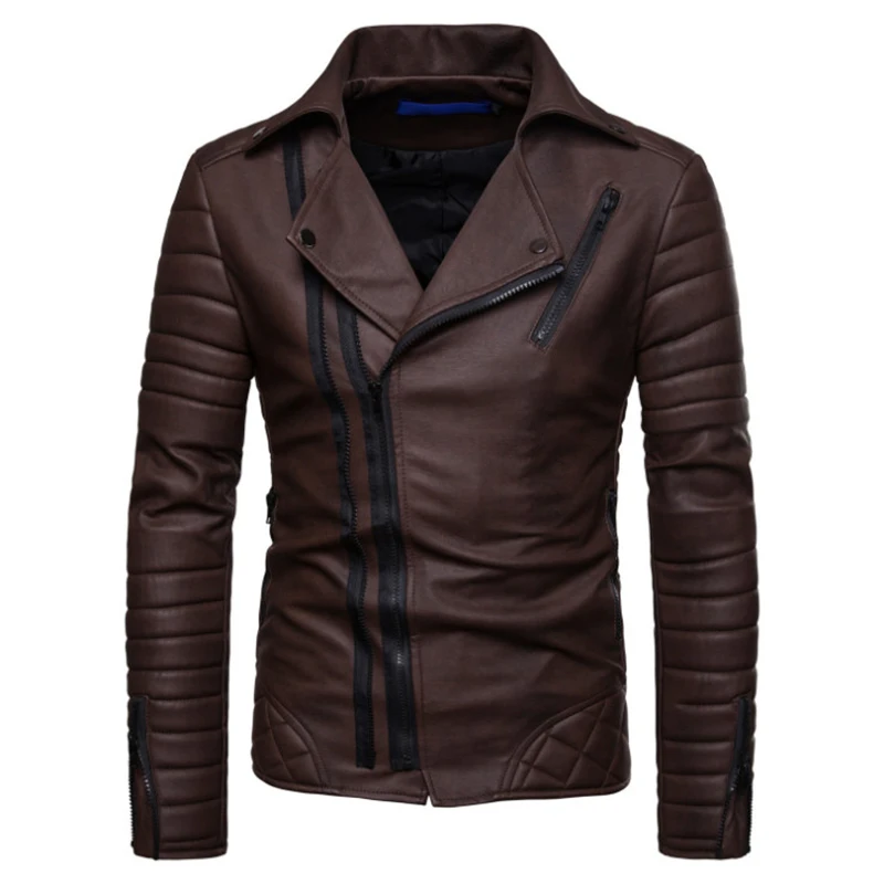 

Leather Jacket Male New Casual Zippers Motorcycle Leather Jacket Men Punk Outwear Handsome Black Biker Jacket Men M-3XL