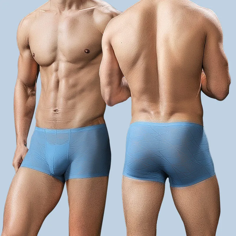5Pcs New Men's Underwear Boxer Ice Silk Summer Seamless Ultra-thin Youth Breathable Loose Large Size Four-corner Shorts Head Pan