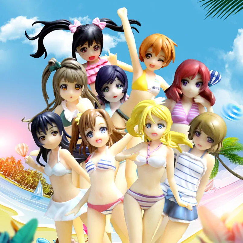 

16cm 9pcs Anime swimsuit HONOKA Maki Nishikino Nico Yazawa Kotori Minami PVC Action Figure Toys Collectible model toys kid gift