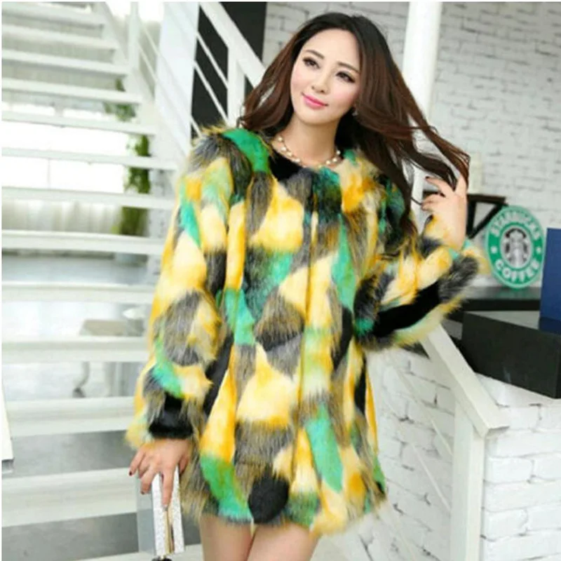 

Autumn and winter new ladies fur coats imitating fox fur mid-length color coats Slim and thin European and American leisure B292