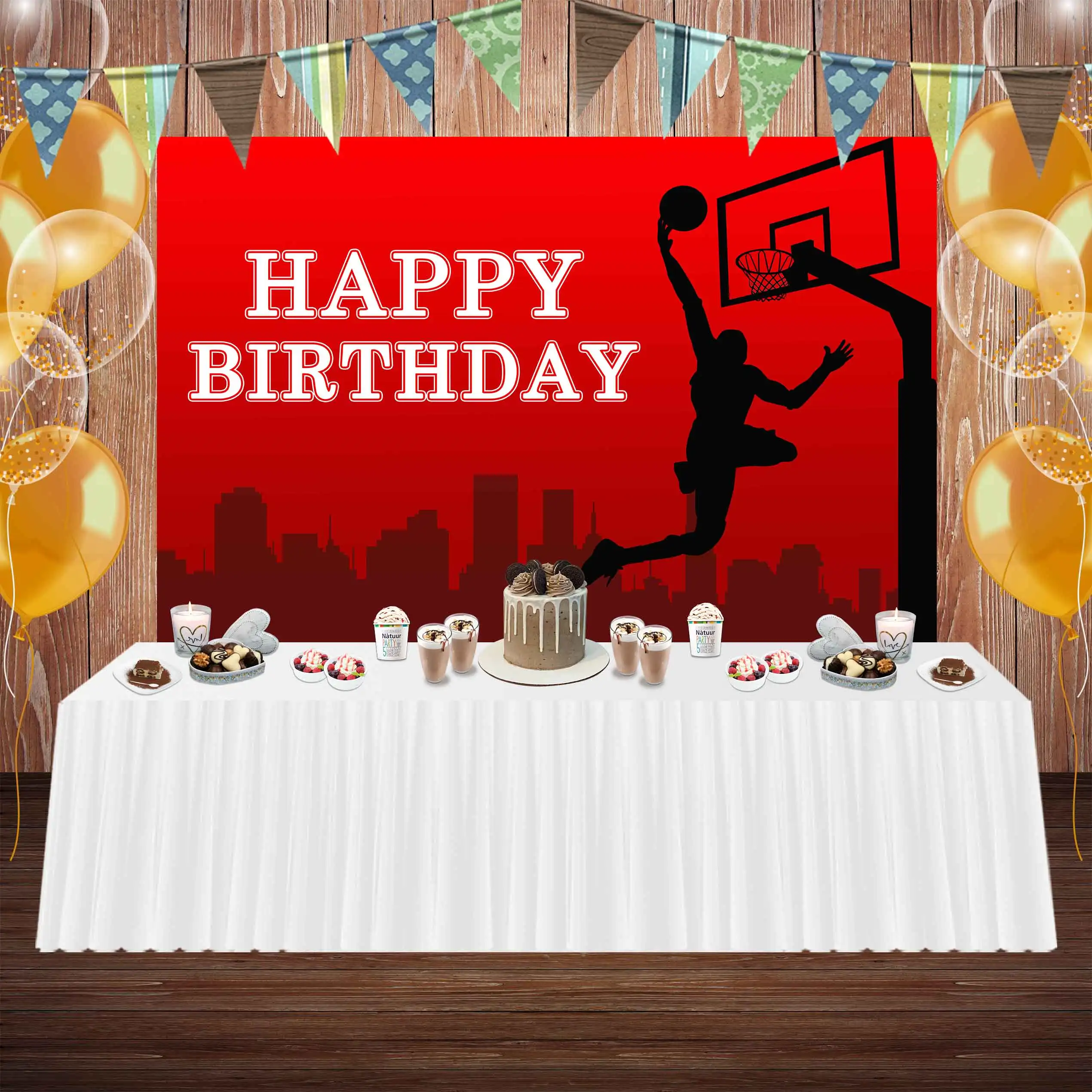 NeoBack Boy Red Party Score Background Baby Shower Photography City Sports Basketball Hoop Happy Birthday Photo Backdrop