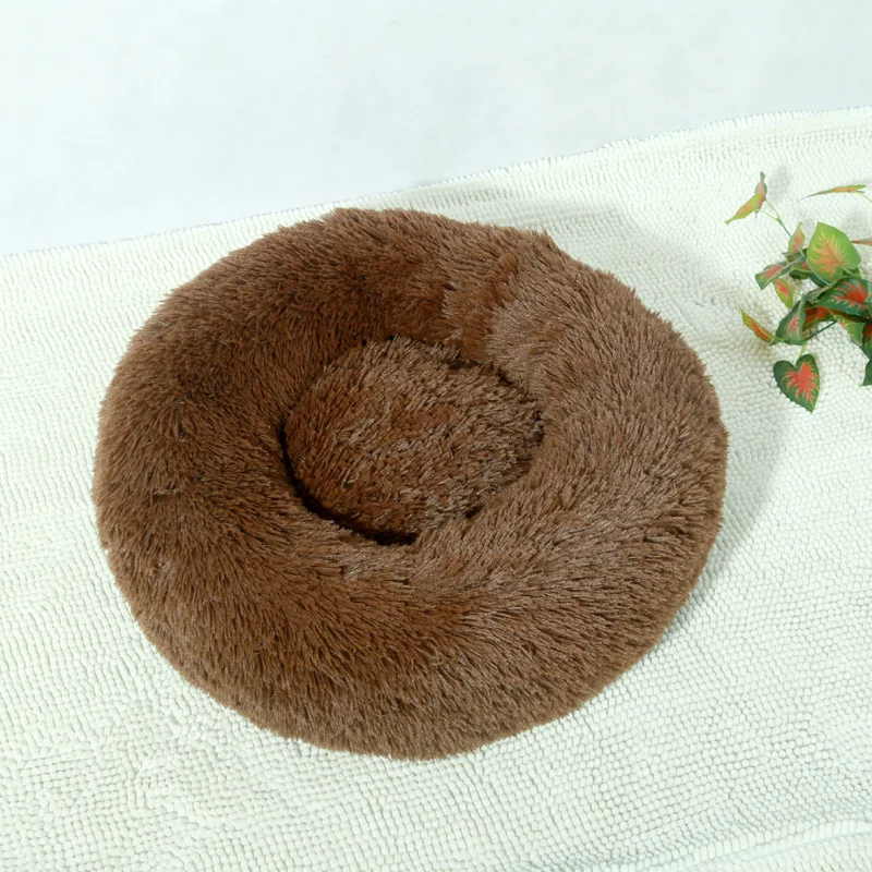 Круглая мягкая кровать для кошек и собак домик длинная плюшевая корзина питомца