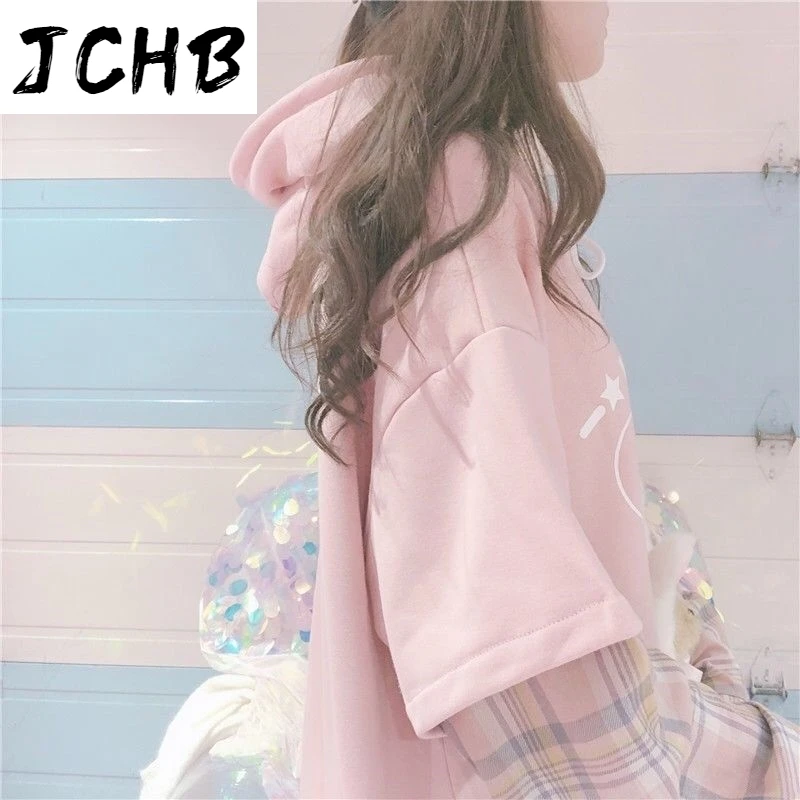 

2021 Hoodies Women Harajuku Hoodies Sweatshirts Sweet Style Patchwork Plaid Letter Printed Korean Sweet Leisure Sleeve Loose Cas