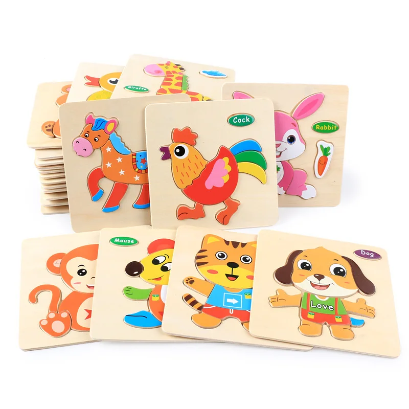 Montessori Educational Wooden Toys Baby Wooden Puzzle Toys Developing Educational Puzzle Kids Toys Game Animal Cartoon Gift