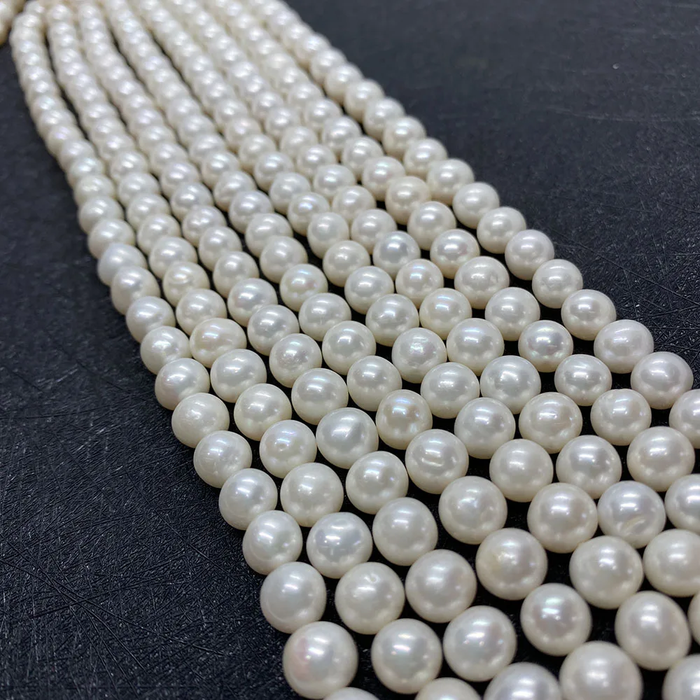 

Natural Freshwater Pearl Round Beads White Charm Bead Necklace Bracelet Earrings Jewelry Making DIY Creation Lady Pendant 8-9mm