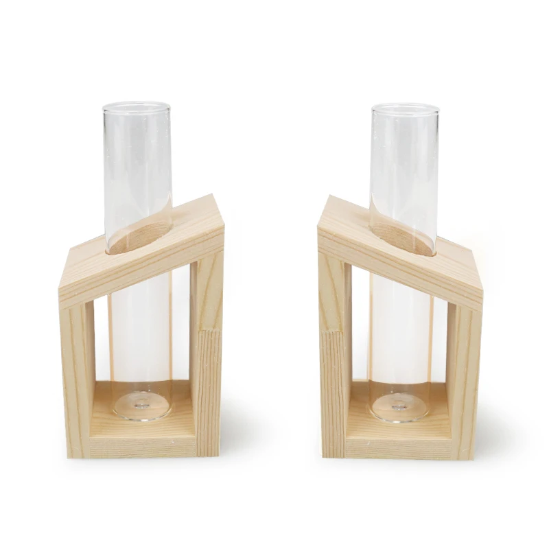 

Home Vase Crystal Glass Test Tube Vase In Wooden Stand Flower Pots for Hydroponic Plants Home Garden Decoration