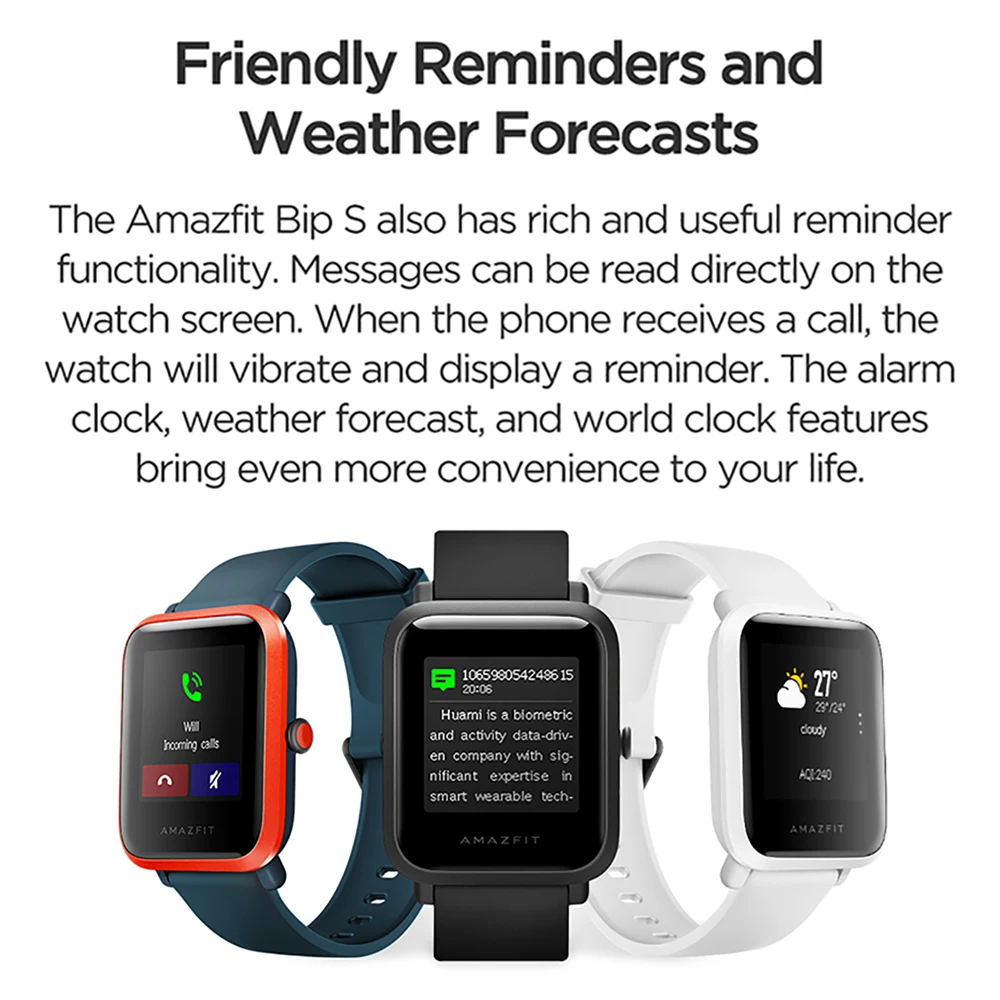 2020 Amazfit Bip S Smart Watch GPS 5 ATM Water Resistance 31g Lightweight 40-day Battery Life 10 Sports Modes Music Control | Электроника