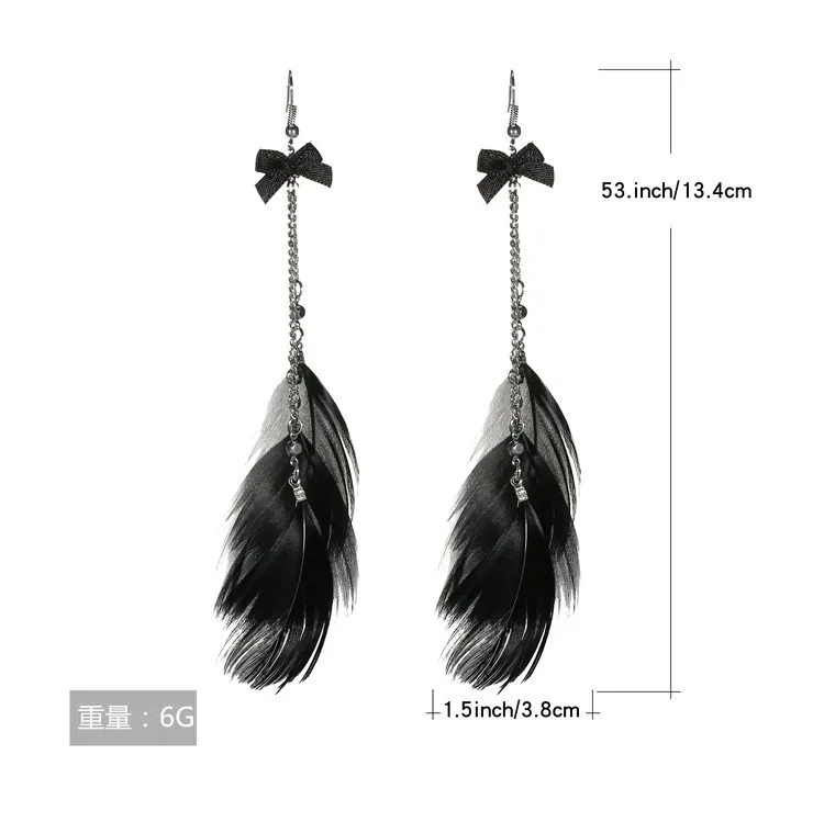 Серьги-клипсы с черным Лебединым пером в европейском и американском стиле