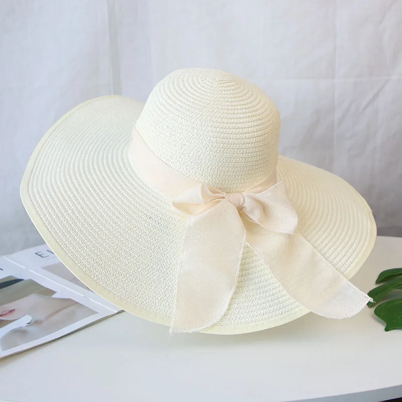 

Summer Women Straw Hat Bowknot Wide Brim Floppy Panama Hats Female Lady Outdoor Foldable Beach Sun Cap
