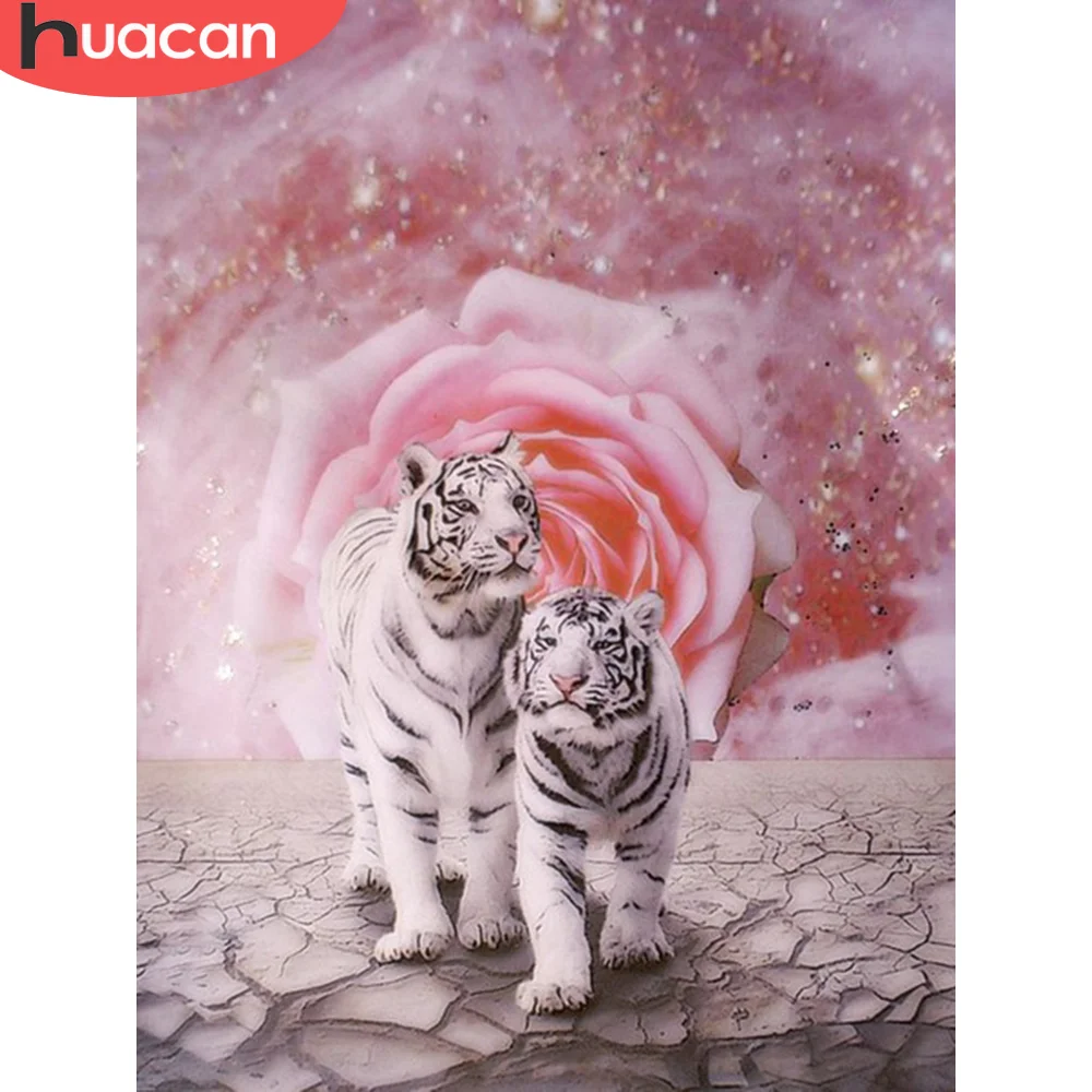 HUACAN Алмазная картина новое животное тигр 5D DIY вышивка крестиком цветок Стразы