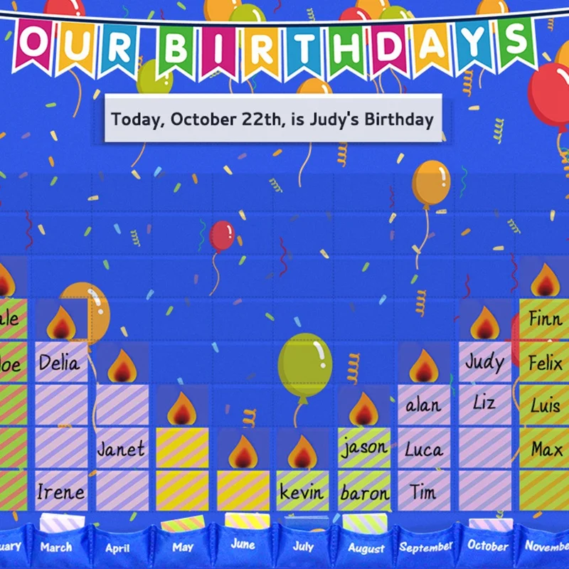 

Our Birthday Celebration Graph Space-Saver Kids Pocket Chart for School Classroom